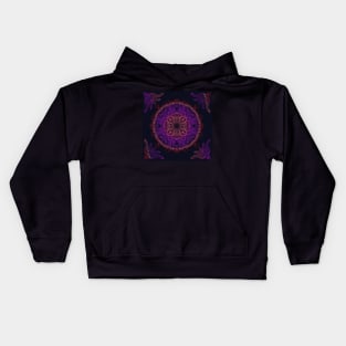 Purple Gradient Mandala Design on Black Background Kids Hoodie